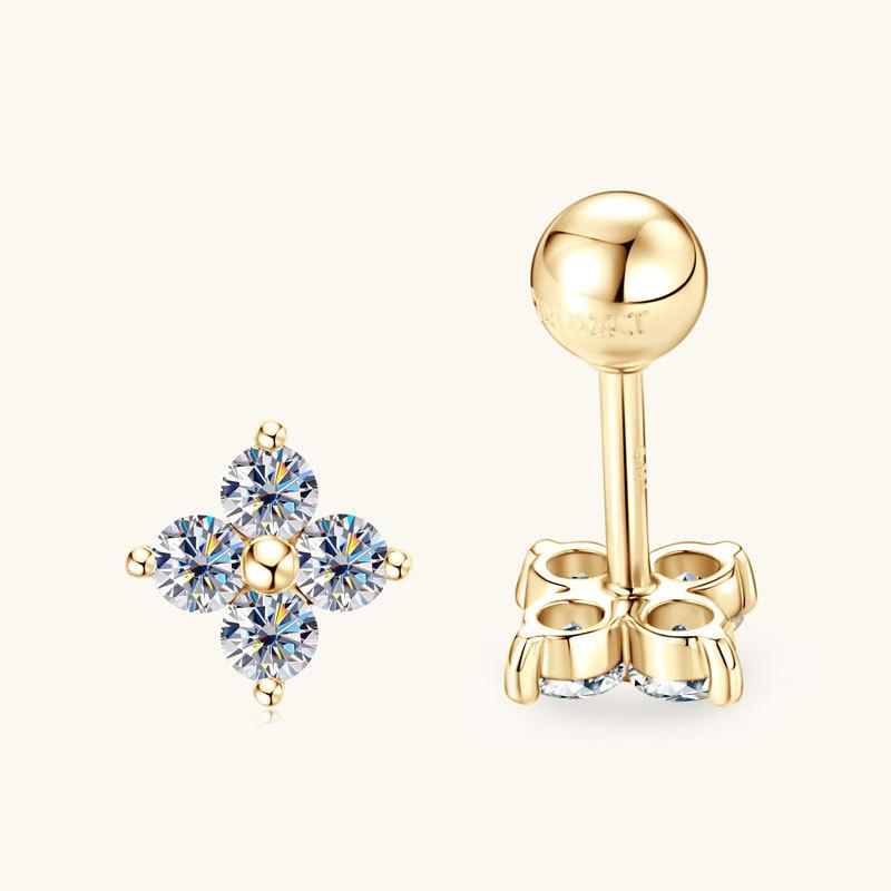 Silvere Glamlight Luxury 10K Gold Moissanite Stud Earrings For Women, With A Clover Design, Elegant And High-end Ear Jewelry