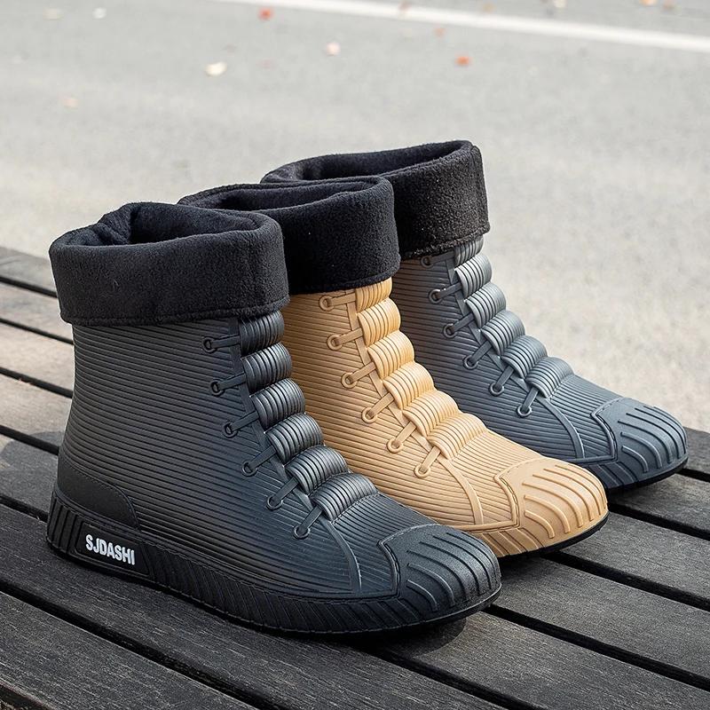 Mode Veelzijdige Casual Korte Schacht Waterdichte Schoenen Heren Dames Gevoerd Met Fleece Warmte Anti-slip Slijtvast Buiten Regenlaarzen