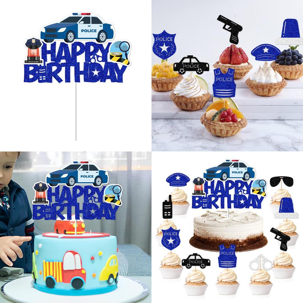 Police Birthday Cake Decoration Plugin With Paper Toppers For Party And Photography