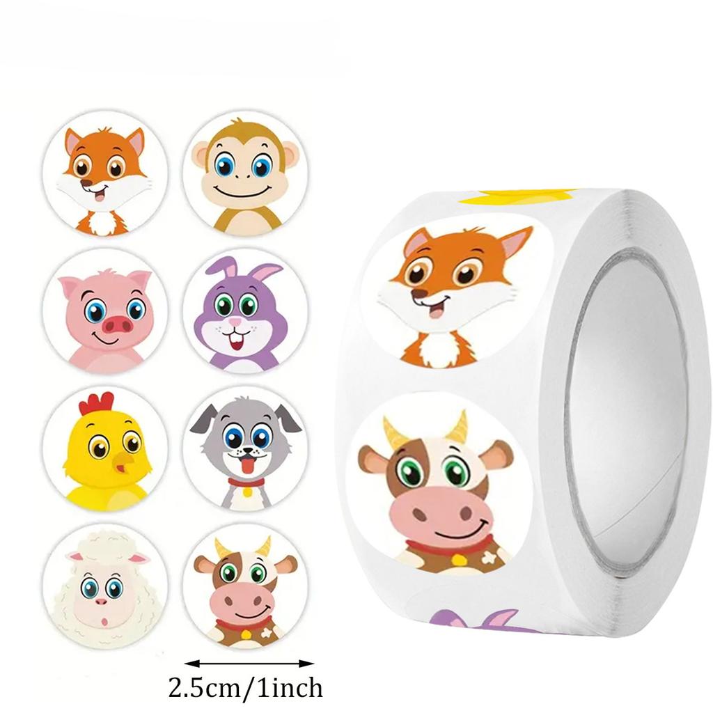 500pcs/Roll Mix Animal Sealing Stickers Cute Fox Rabbit Decals DIY Notebook Fridge Suitcase Reward Waterproof Label Sticker Toy