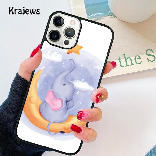 Baby Elephant Moon Soft Phone Case For iPhone 17 Air 16 15 Max Plus 11 12 13 Pro Max Phone Cover coque Fundas