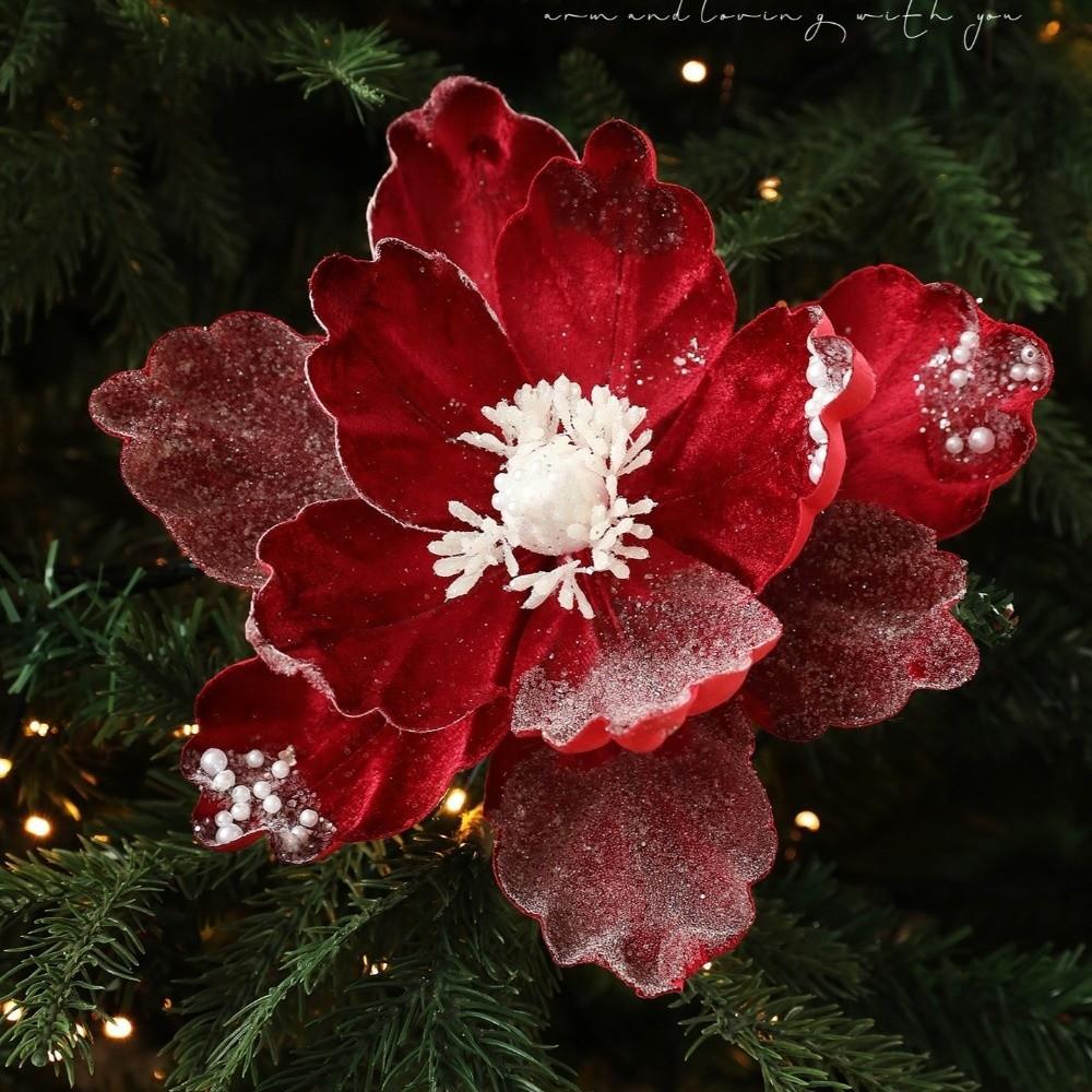 New 15CM Artificial Poinsettia Flower Glitter Sequins Simulation Flowers Sparkling DIY Christmas Flower New Year Festival