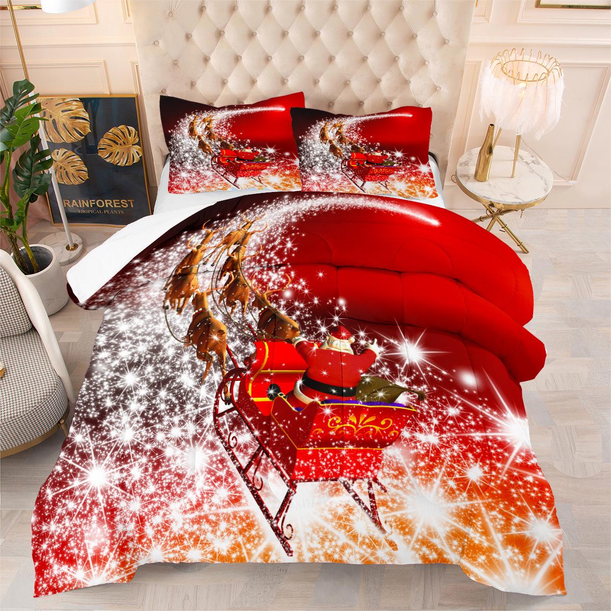 

Quilt Kids Room Fat Quilt Feather Silk Quilt Christmas Illustration Digital Printing Quilt Cover Three-piece Set 172*218cm