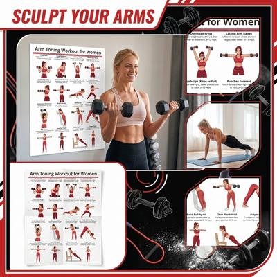 Conjunto de Pósteres de Entrenamiento para Tonificar Brazos para Mujeres con Ejercicios Ilustrados con Mancuernas para la Fuerza de la Parte Superior del Cuerpo y Definición Muscular Rutina de Fitness