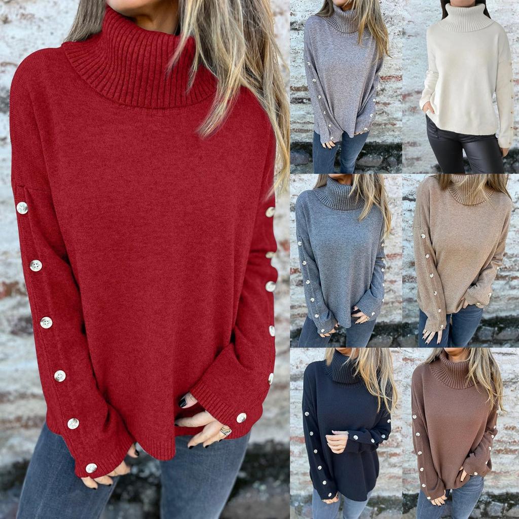 Women's Soft Cotton Turtleneck Top Basic Pullover Sweater Long Sleeve Slouchy Loose Oversized Sweatshirts