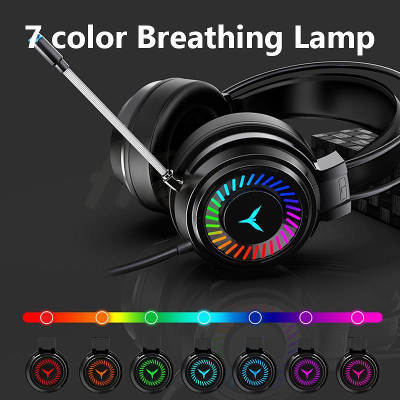 2020 Gaming Headsets Gamer Headphones 7.1 Surround Sound Stereo Wired Earphones USB Microphone Breathing Light PC Laptop Game Headset