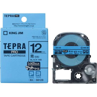 King Jim Genuine Tepra PRO Tape Matte Sky 8m SB12B Cartridge, Label, 12mm, Blue/Black Text,