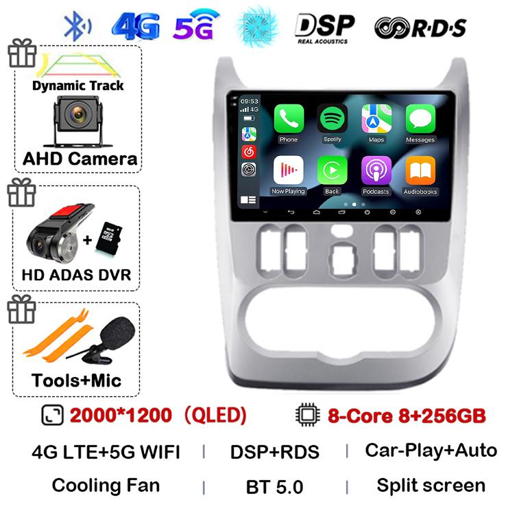 Android 14 Carplay Auto 4G+WIFI Car Radio For Renault Logan 1 Sandero 2009 2010 2011 2012 2013-2015 Multimedia GPS Head Unit DSP