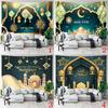 VIKAMA Green Gold Mosque Tapestry Ramadan Kareem Ramadan Wall Hanging Islamic Bedroom Decor Washable Art for Living Room