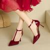 Fashion New Fashionable Lacquer Leather T-shaped Pointed Fine Straw Shoes French High Heels One Button Baotou Sandals