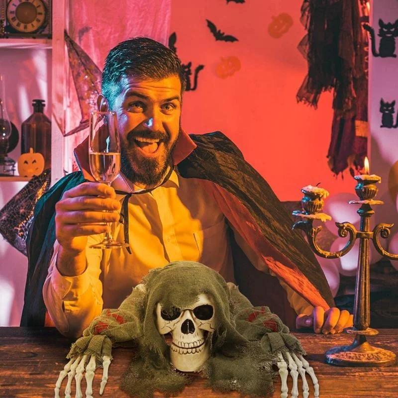 Halloweenská lebka hlava ducha 3ks/sada dekorace lezoucí duch trik simulace lebka ruka dekorace strašidelný dům halloweenská dekorace