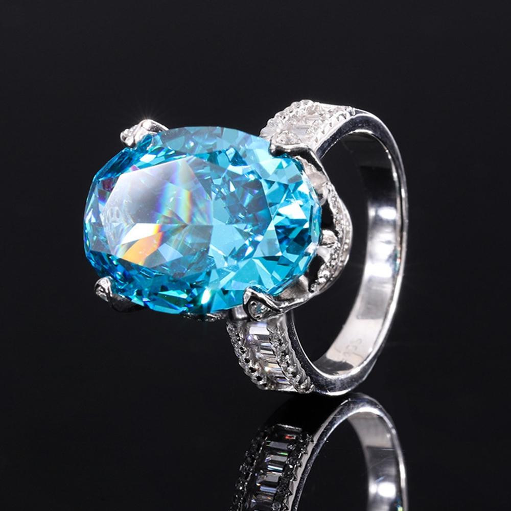 Fashion 18K Gold Plated 13*18MM Oval Cut Faceted Gemstone Ring for Women Engagement Gift 925 Sterling Silver Jewelry