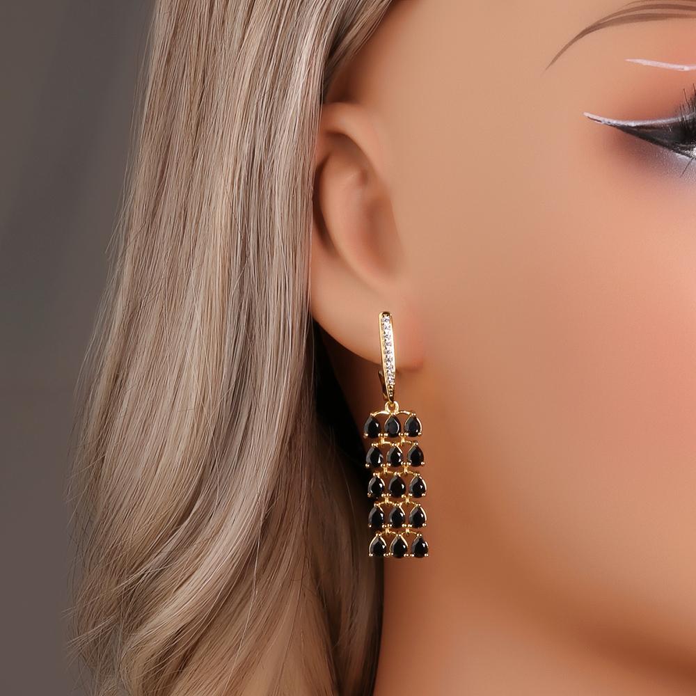 Luxurious and mysterious natural black spinel 925 sterling silver women's earrings for parties and weddings to wear