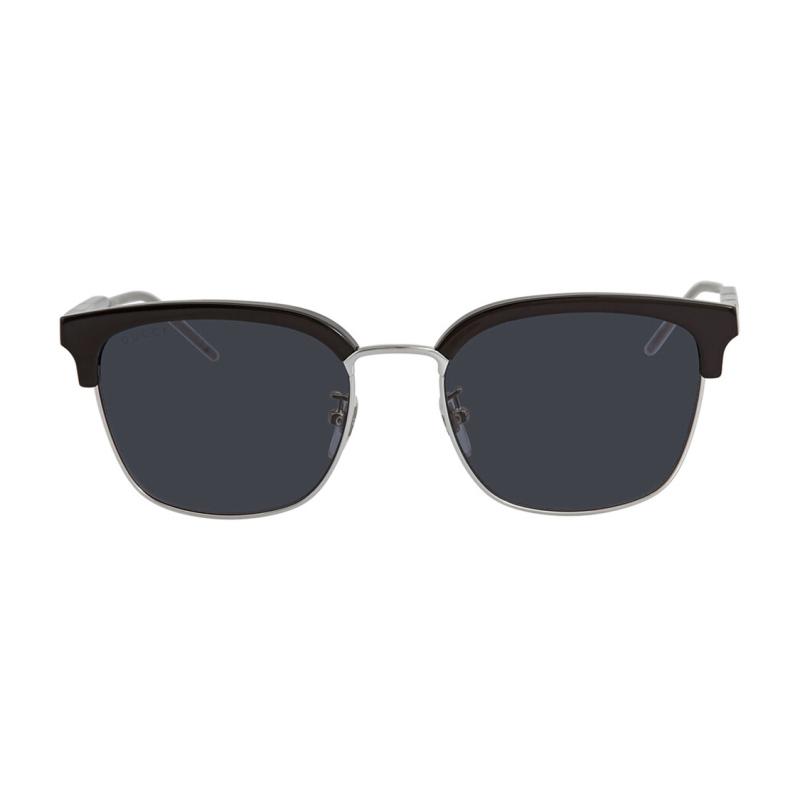 GUCCI Half Frame Marbled Label Silver Temple Sunglasses Black Unisex