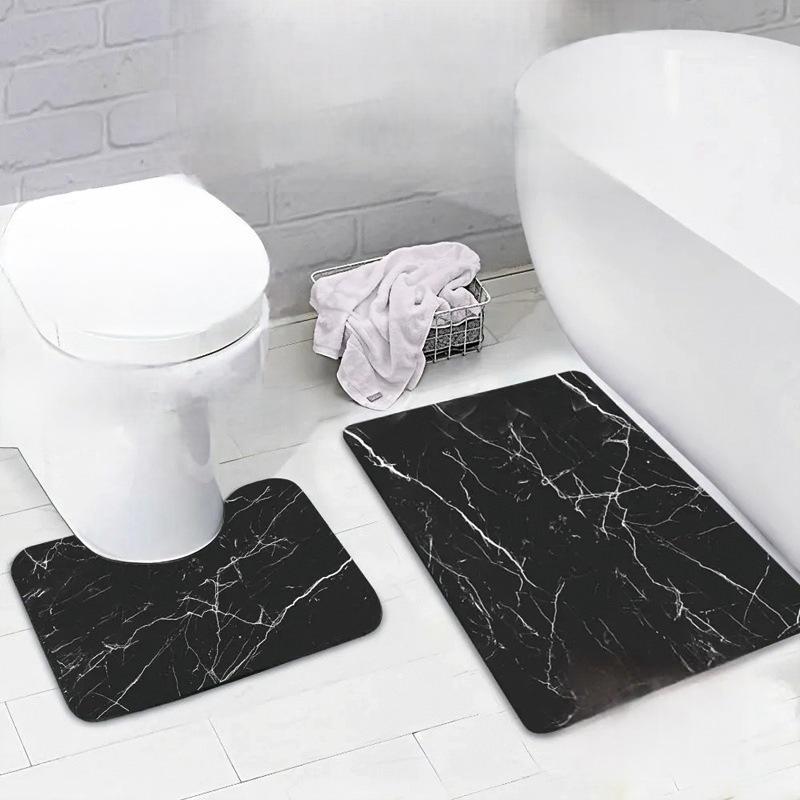 Marble Diatom Mud Stain-Resistant Two-Piece Bathroom Floor Mat Set - Water-Absorbent, Non-Slip