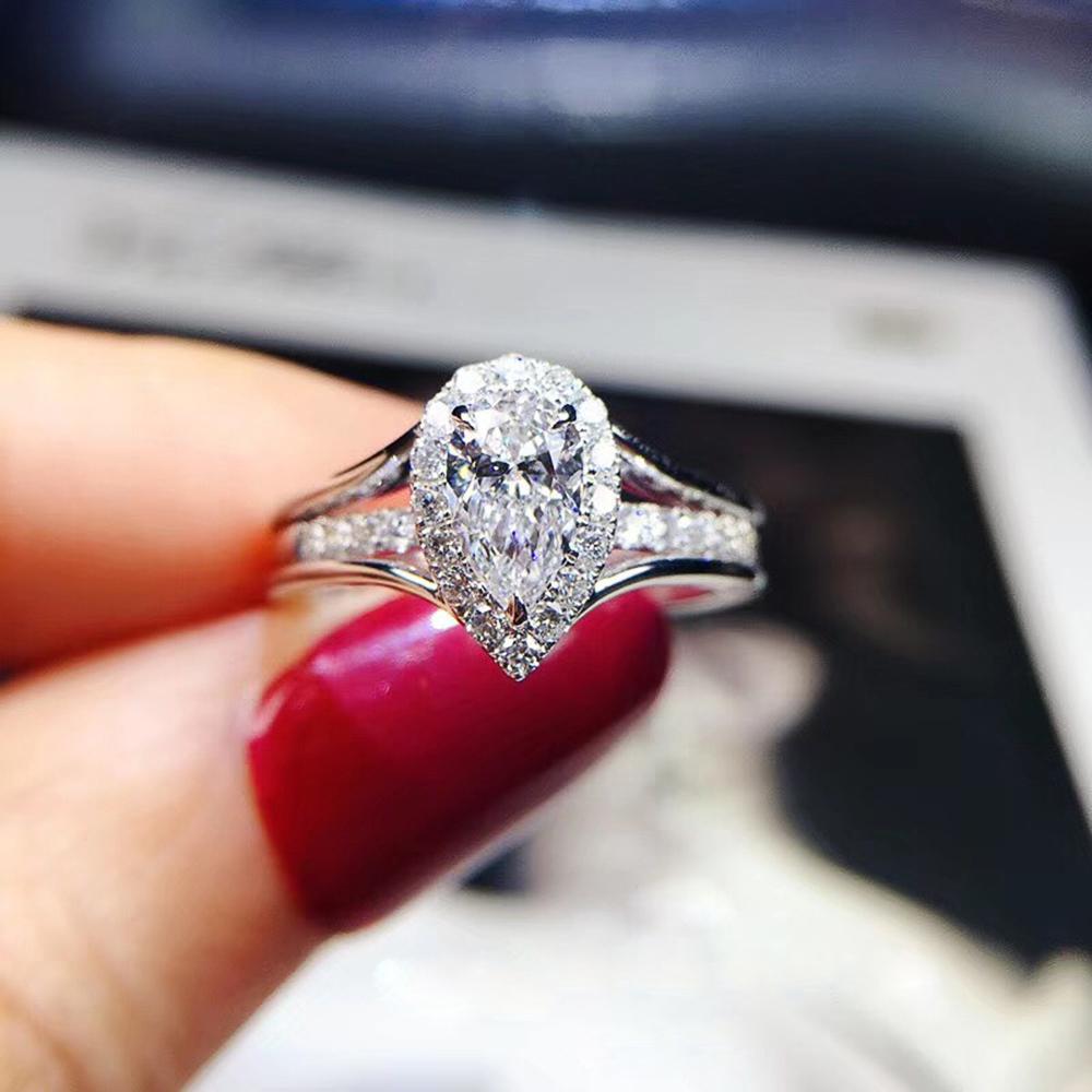 New Elegant Bridal Wedding Engagement Rings Creative Water Drop Shape White Zirconia Stone High Quality Silver Plated Jewelry