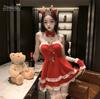 New Christmas Sexy Lingerie, Sexy Lace Pure And Alluring Style, Red Velvet Halter Passionate Uniform 6418