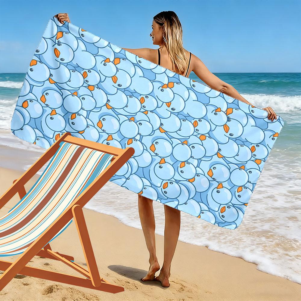 Whimsical blue duck ocean Print beach towel, quick drying, suitable for travel, outdoor sports, jogging, the beach and swimming, gift