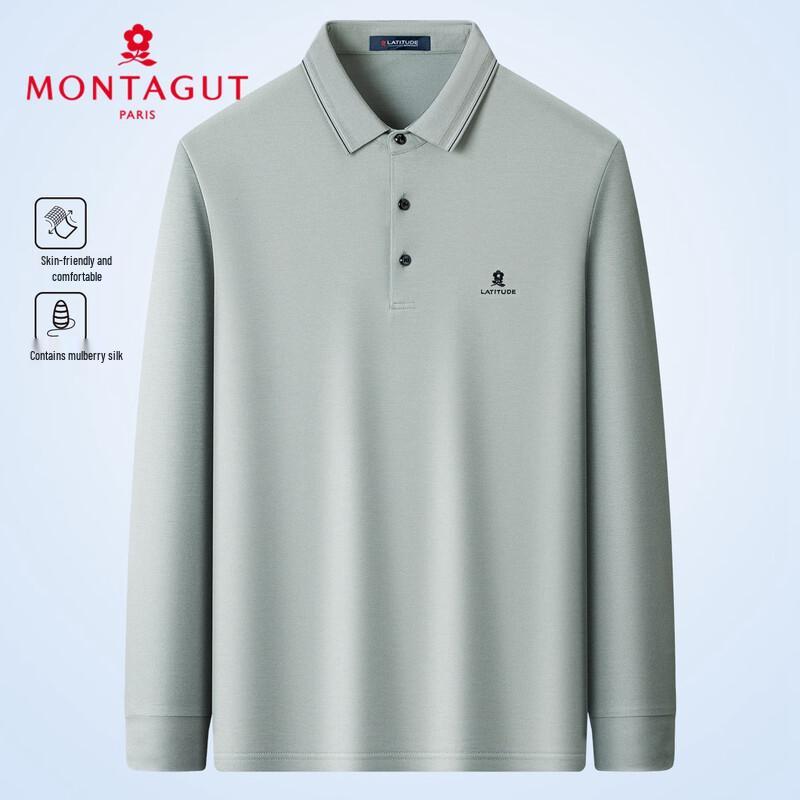 MONTAGUT Men's Silk Blend Pique Long Sleeve Polo Shirt