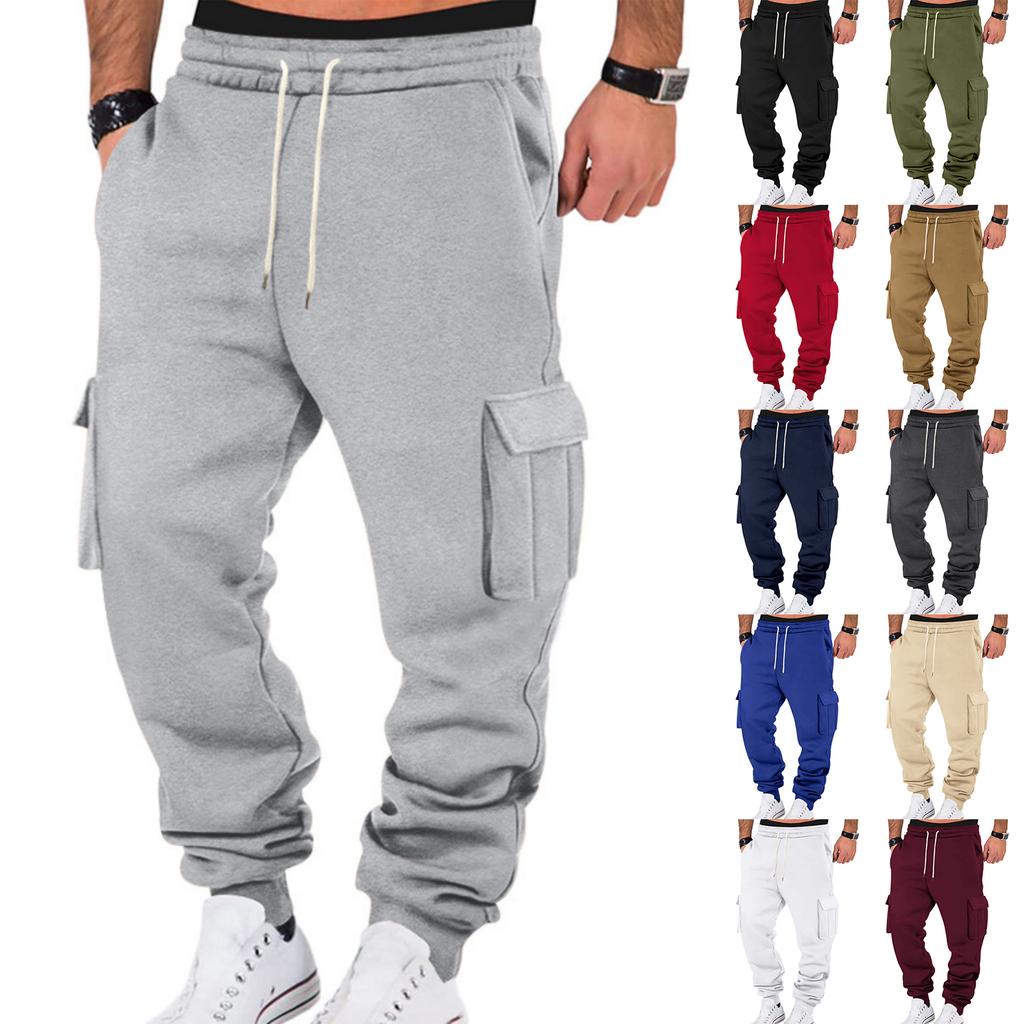 Men's Cargo Pants with Drawstring Waist and Multiple Pockets for Casual Outdoor Wear