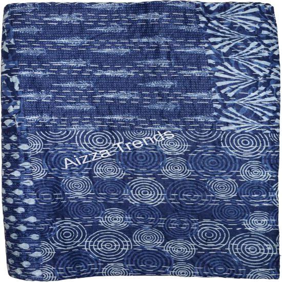 Aizza Trends Cuvertură Kantha din Bumbac Pur Imprimat Lucrată Manual - Aspect Tradițional Cuvertură de Pat Kantha Gudri - Gudri Vintage Cusute Manual