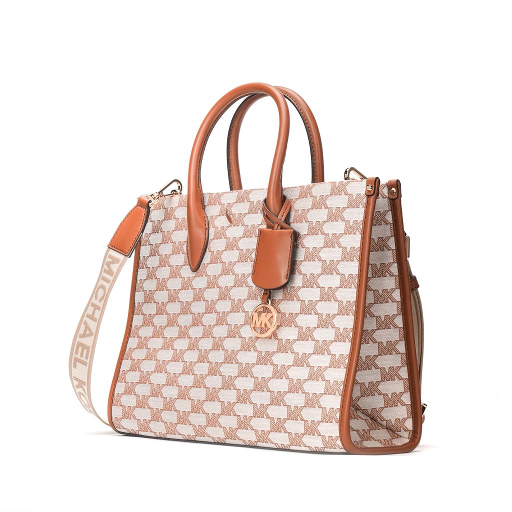 Michael Kors MK Mirella Classic Monogram Tote Commuter Fashion Women Tote Bag Beige Brown 35S2G7ZT6J-299