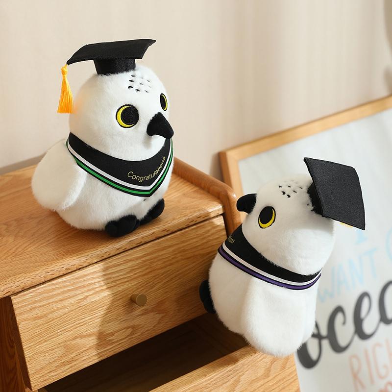 22Cm Congratulations Graduation White Owl Plush Toy Stuffed Doctor Bachelor Cartoon Animal Mascot Souvenir Classmate Gift