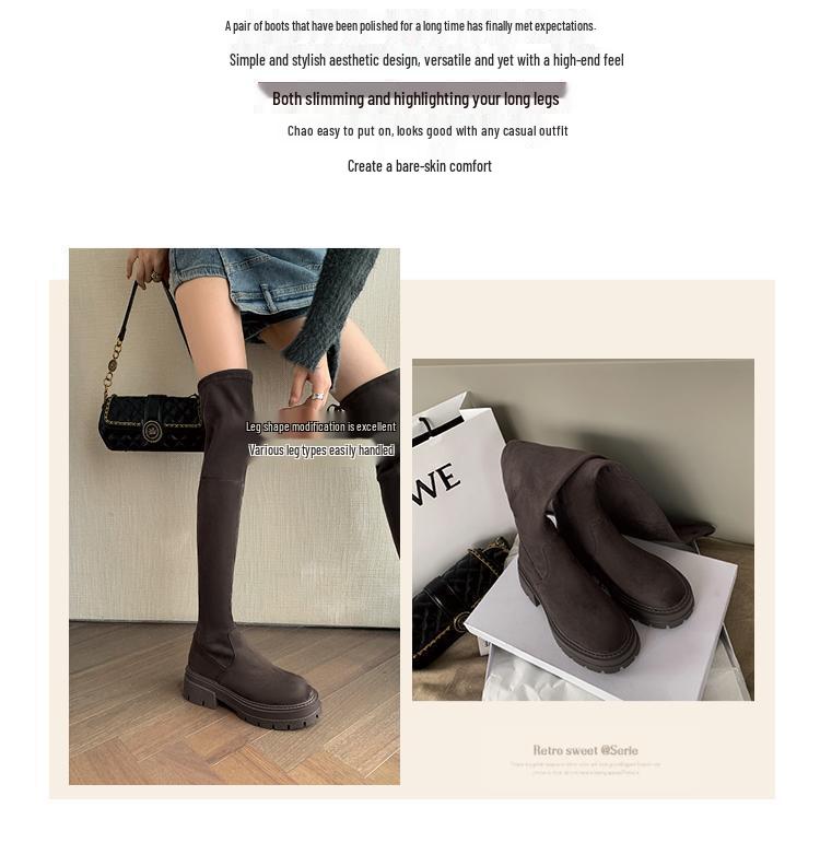 Women's European & American Style Thick-Soled Slimming Over-the-Knee Long Boots