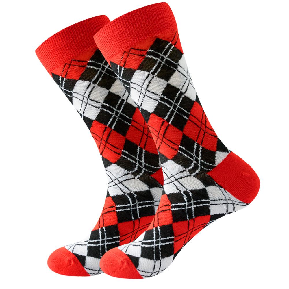 Socks Men's Latest Design Middle Tube Socks Autumn Socks Quality Business Geometric Lattice Colorful Mens Cotton Socks