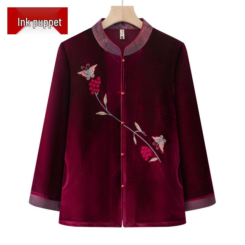 Women's Elegant Embroidered Stand-Collar Jacket for Seniors