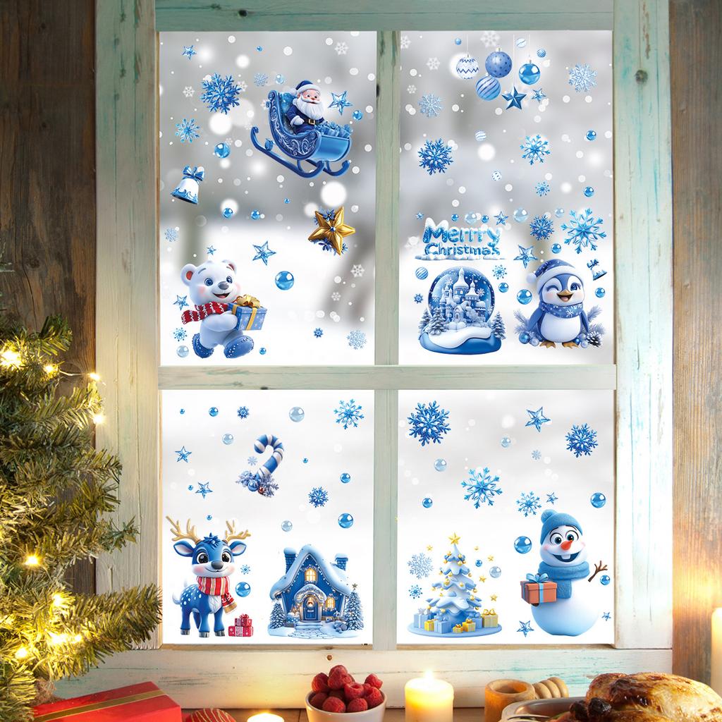 New Christmas 3D Three-dimensional Ice and Snow Windows New Cute Little Bear Snow Bear Wallpaper Christmas Glass Window Stickers