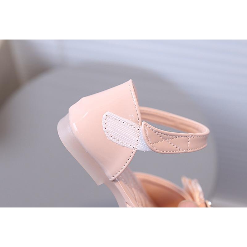 Girls' Heart Rhinestone Bow-Decorated Patent Leather Soft-Sole Princess Shoes / Fish-Mouth Children's Princess Sandals