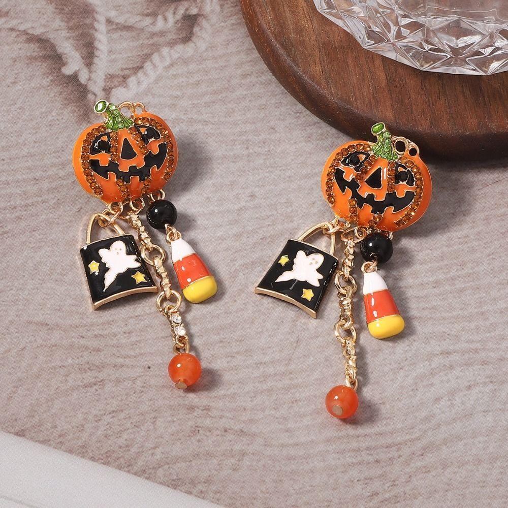 Dripping Oil Collarbone Chain Personality Vintage Earring Cute Pumpkin Ghost Necklace Autumn