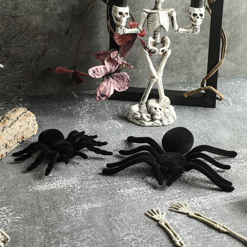 Halloween Flocking Spider Props, Realistic Prank Toys, Halloween Party Decorations, Haunted House Ornaments