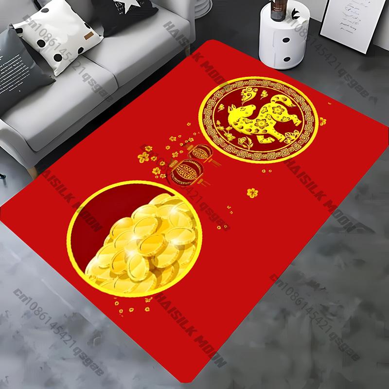1PC Chinese Style Zodiac Malone Horse Dragon Theme Printed Carpet, Rugged for Living Room Bedroom, Door Decor Mat, Holiday Gifts