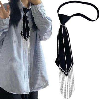 Uniform Black Ties Rhinestones Tassels Collar Japan Seifuku Cosplay Pre-tied Tie Schoolgirl Suit Neckwear