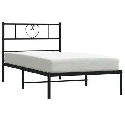 Metal Bed Frame with Headboard Black 80 X 200 Cm