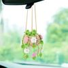 Vansolinne Cute Car Accessories Crochet Hanging Basket Flower Plant Car Ornament for Rearview Mirror Decor Interior Aesthetic Plant Lovers Gifts for