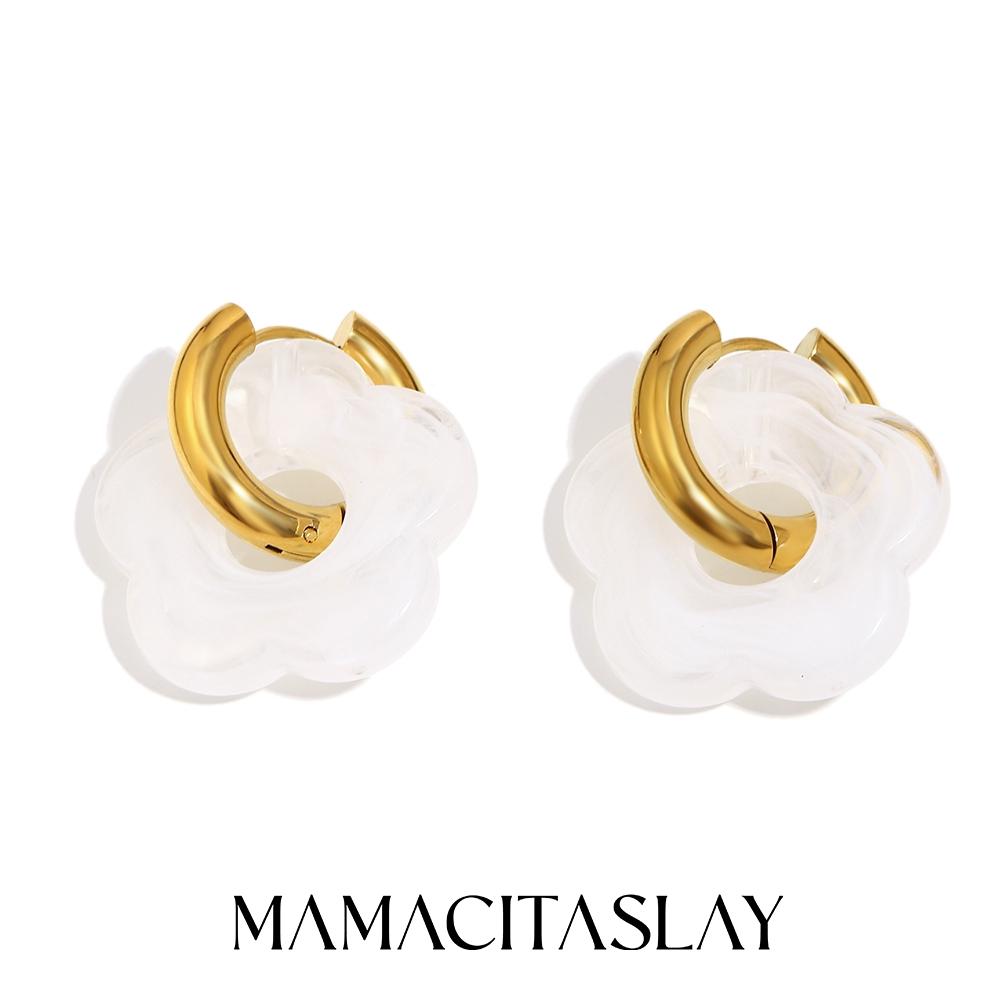 MamacitaSlay 316L Stainless Steel Acrylic Flower Hoop Earrings 18K Gold Plated Waterproof Jewelry Women's Elegant Earrings Gift