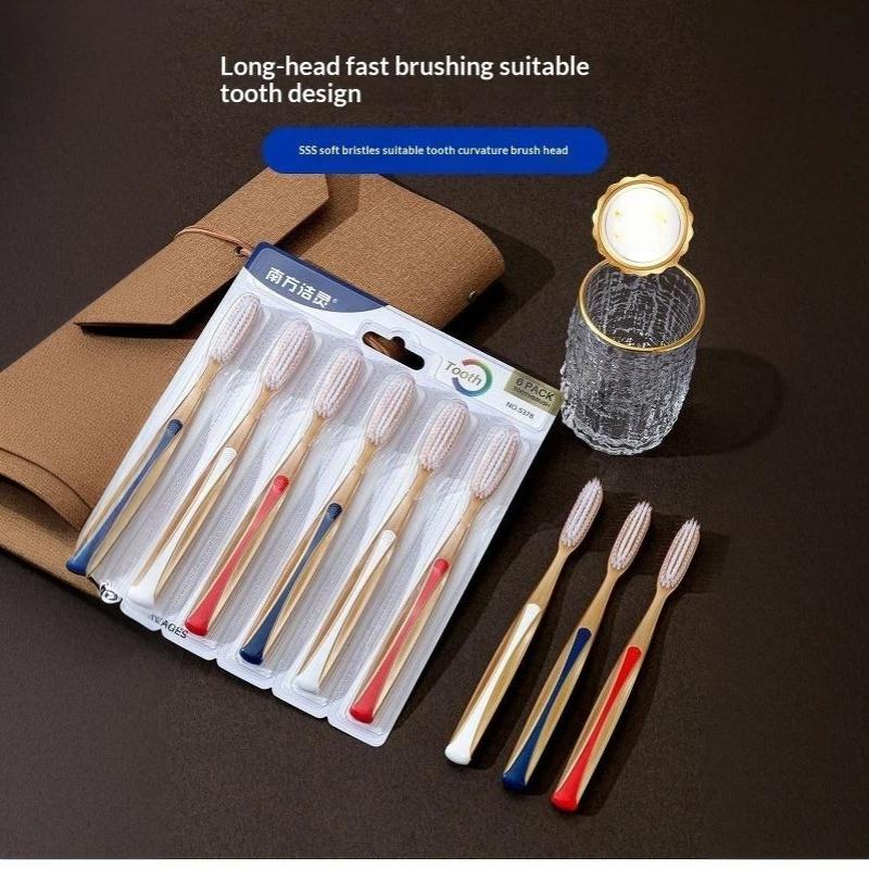 6 Pack Soft Bristle Toothbrushes Extra Long Curved Head Gentle Deep Cleaning For Daily Oral Care Whole Family Use