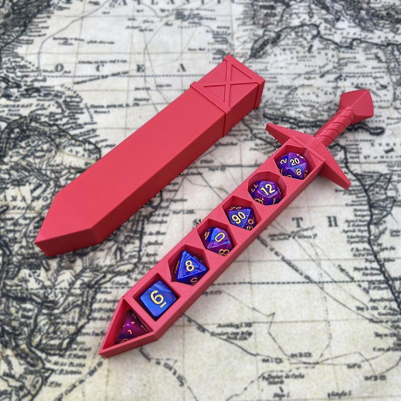 3D Printed Sword-Shaped Storage Box With Dices For Dnd Rpg Trpg Games Dice Dnd Game Role Dice Holder Desktop Ornament Storage Bo