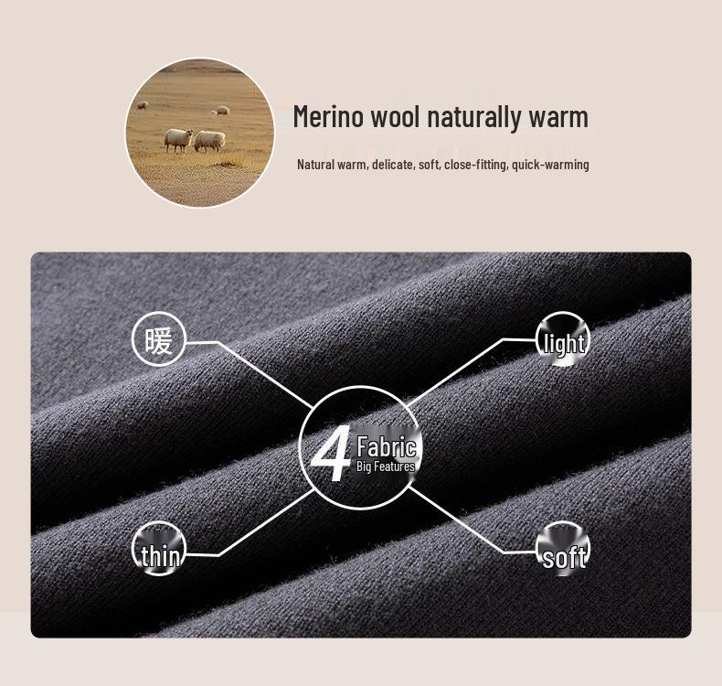 450g Fine Merino Wool Men's Half-High Neck Sweater - Autumn/Winter 2025, 16 Gauge, Machine Washable.