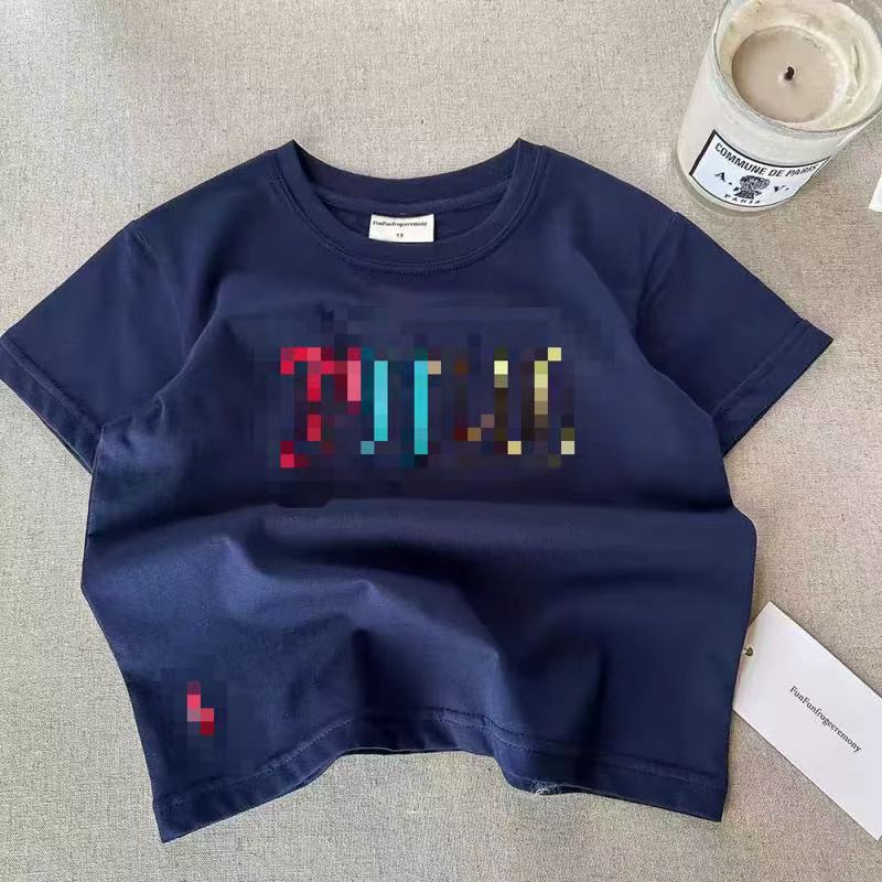 Summer Pure Cotton Kids Short Sleeve T Shirt Boys Girls Thin Embroidered Letter Top