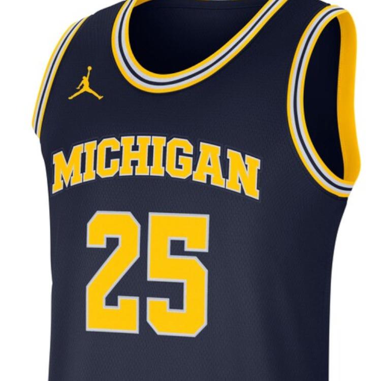 Jordan NBA Retro Breathable Fitted Basketball Jersey Wolverine Team Michigan 25 Men jersey Navy-Blue AT8782-420