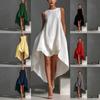 New European and American Dresses, Fashionable Round Neck Sleeveless Temperament Thin Irregular Skirt, Solid Color Elegant Dress
