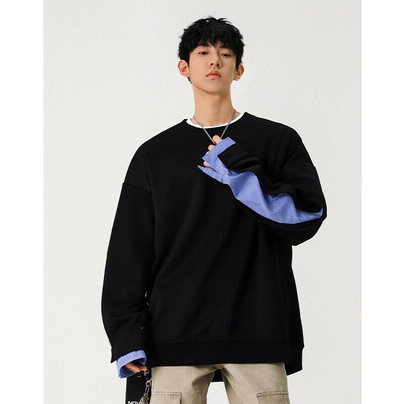 

2025 Весна Осень Мужские Повседневные Футболки Пэчворк Мужские Свободные Футболки с Круглым Вырезом Мужские Футболки с Длинным Рукавом Хип-Хоп Повседневные Топы Футболки XXXL чёрный