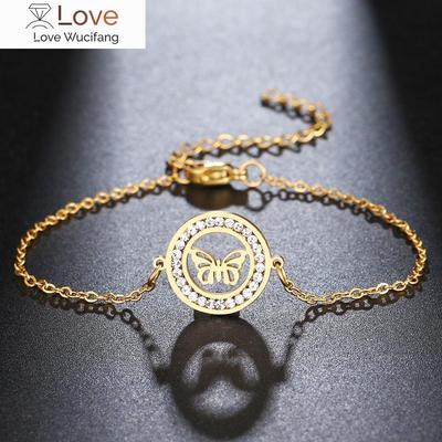 Bransoletka ze stali nierdzewnej dla kobiet z kryształkami Klasyczne bransoletki w stylu motyla Okrągłe bransoletki w kolorze złotym Biżuteria zaręczynowa