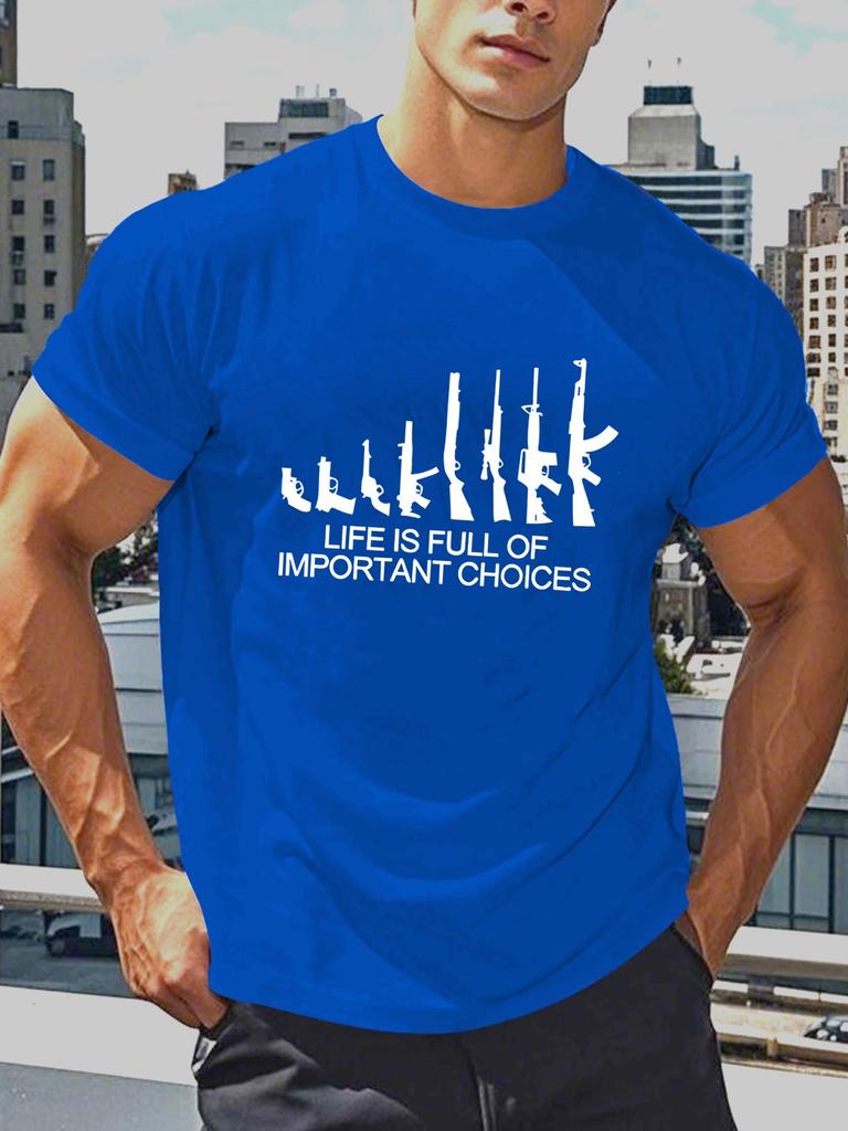 Unisex Short Sleeve Crew Neck T Shirt Various Gun Silhouette Important Choices Slogan Shooting Theme Casual Cotton Streetwear Tee