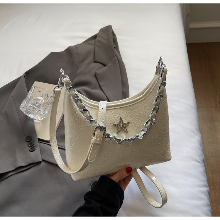 French chain portable shoulder bag summer new fashion bright diamond star underarm bag commuter women's bag oblique span bag tide