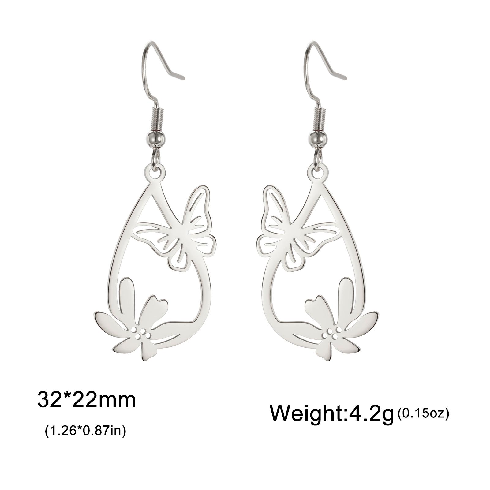 

Teamer Butterfly and Flower Waterdrop Pendant Earrings Women Girls Stainless Steel Gold Color Hoop Earring Bohemian Jewelry Gift